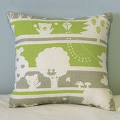 Image of Hand printed cushion cover PIKOLET PICNIC - green