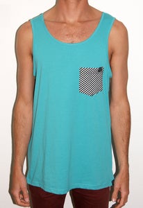 SALE -BASIK Singlet - Teal Singlet/ Stripe Pocket Image of SALE -BASIK Singlet - Teal Singlet/ Stripe Pocket