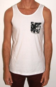 Image of MAUI WOWIE Pocket Singlet - White Tee/ Black Pocket