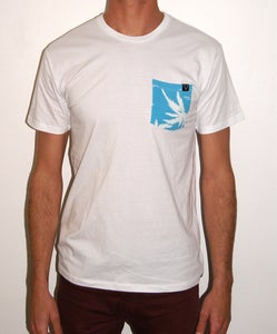 Image of MAUI WOWIE Pocket Tee - White Tee/Sky Blue Pocket