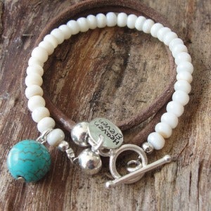 Image of Boho Wrap Bracelet - Mother of Pearl Turquoise