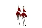 Image of Chained red/black spotted feather earrings