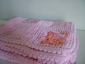 Image of Hand Crochet Patchwork Baby Blanket - Pink or Blue