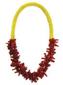 Image of Limited Edition Red Coral Neckpiece on Yellow Kangaroo Leather