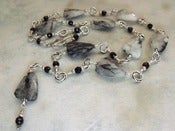 Image of Gotham Long Necklace~ Black Tourmalated Quartz Nuggets, Black Onyx, Sterling Silver