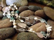 Image of Gemstone Oasis Long Necklace~ Rose Quartz, Aquamarine, Fluorite, Freshwater Pearls