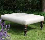 Image of Large Magazine Stool - Ian Mankin Arran Oatmeal Herringbone with Mahogony stained legs