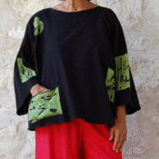 Image of Thai Top in Linen/Rayon blend with Handpainted Applique