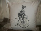 Image of Great Dane Dog on a Penny Farthing Rustic Cushion Cover