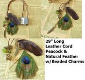 Image of Peacock w/ Metal Charms Leather Necklace