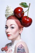 Image of Giant Red Cherry Ascot Burlesque Bride Headband Big Huge Cherries Avant Garde Fascinator