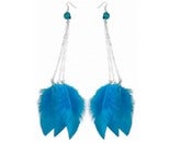 Image of Skully long earrings with blue feathers