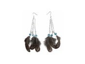 Image of Tri pheasant earrings with blue accent beads