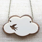 Image of Cloud Pendant - Dual Layer Cream and Wood Bird