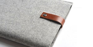 Image of iPad/Kindle Sleeve - Gray Wool Felt and Brown Leather