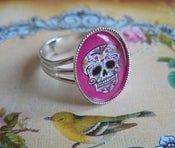 Image of ♥ Sugar Skull ♥ adjustable ring ~ hot pink
