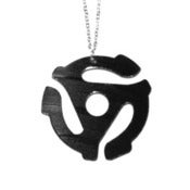 Image of 45 Adapter Necklace/Earrings made from a recycled vinyl record.