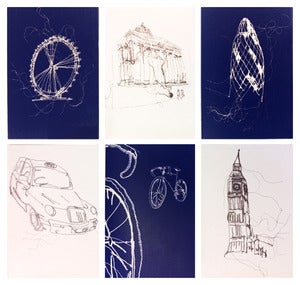 Image of 'LONDON' BLUE AND WHITE NOTELET SET