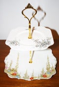 Image of 2 Tier 'Birds & the Bees' White Art Deco Vintage Cupcake Stand