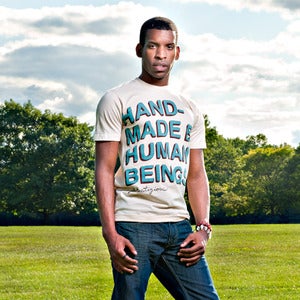 Image of Mens Handmade By Humans tee shirt - creme authentic American Apparel slim fit 100% cotton tee