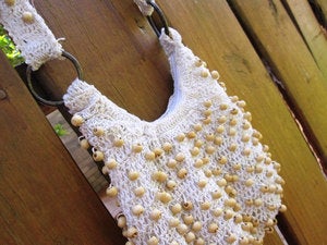 Image of Ivory Macrame with Wooden Beads Mini Hobo