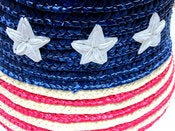 Image of Straw Bucket Beach Hat Nautical White Blue &  Red