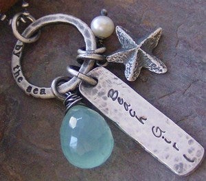 Image of Mermaid   hand stamped fine silver personalized necklace
