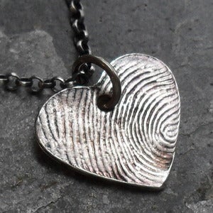 Image of Heart Fingerprint Necklace in Fine Silver (Style#106)