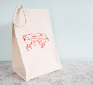 Image of pig butcher's diagram lunch bag - recycled cotton