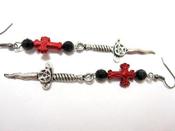 Image of Witch Daggers & Red Crosses - Long Dangle Earrings