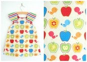 Image of apples and birds reversible dress