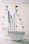 Image of  boats WOODEN BOAT WITH RED STRIPED SAILS (Blue stripe) 