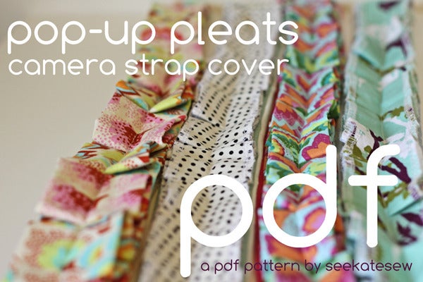 Image of pop-up pleats camera strap cover PDF pattern