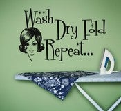 Image of Laundry Room Decal Wash Dry Fold Repeat Retro Wall Decal Sticker