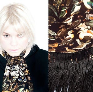Image of THE BIRDS 100% SILK Designer OMARINA SCARF Digital Art Print (Luxury Cravat Echarpe Foulard Sciarpa)