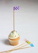 Image of Tall Wooden Cupcake Toppers with Japanese Washi Tape Flags 