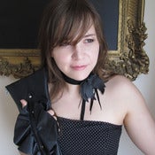 Image of Black Leather Feather Choker Necklace
