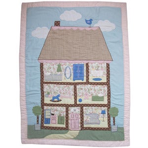 Image of Patchwork & Embroidered Doll's House Cot Quilt
