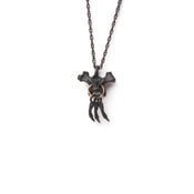 Image of oxidized silver vertebrae & three branches & 14k jump-ring on chain (P22sil14k18)