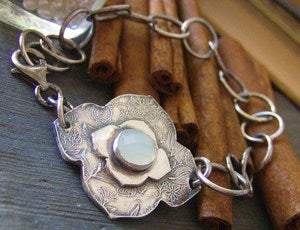 Image of Moroccan Sky... hand stamped fine silver and gem stone hand made bracelet