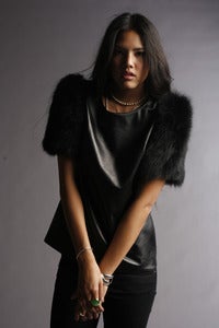 Image of Leather Shirt with Fox Fur Sleeves