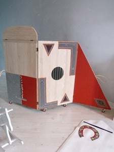 Image of ::Biombo Kasbah de madera con pizarra y telas de Marruecos::Wooden Kasbah Screen ::