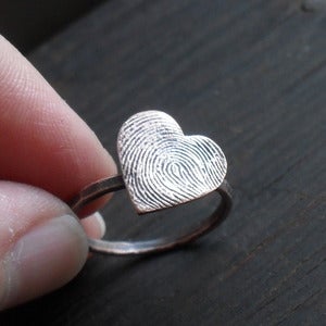 Image of Heart Fingerprint Ring in Rustic Copper (Style#403)