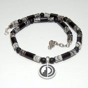 Image of Mens Handmade Beaded Necklace - Picture Jasper Stone with Pewter Pendant