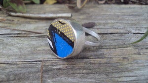 Image of chunky silver ring blue n black