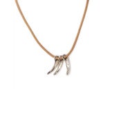 Image of 3 silver owl claws on 28" on wax-coated cotton with silver caudal vertebrae closure (P163B10sil28)