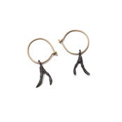 Image of 14k gold hoop w/ oxidized silver small double branch (E08sil14k)