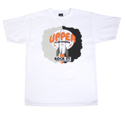 Image of DUSTIN CANALIN X UPPER PLAYGROUND "ROCK IT TEE" | WHITE / ORANGE / BLACK