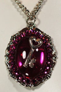 Image of Swarovski Crystal En-crested Cameo w/ Heart Shaped Skeleton Key