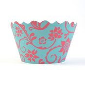 Image of Red and Sea Blue Hannah Cupcake Wrappers